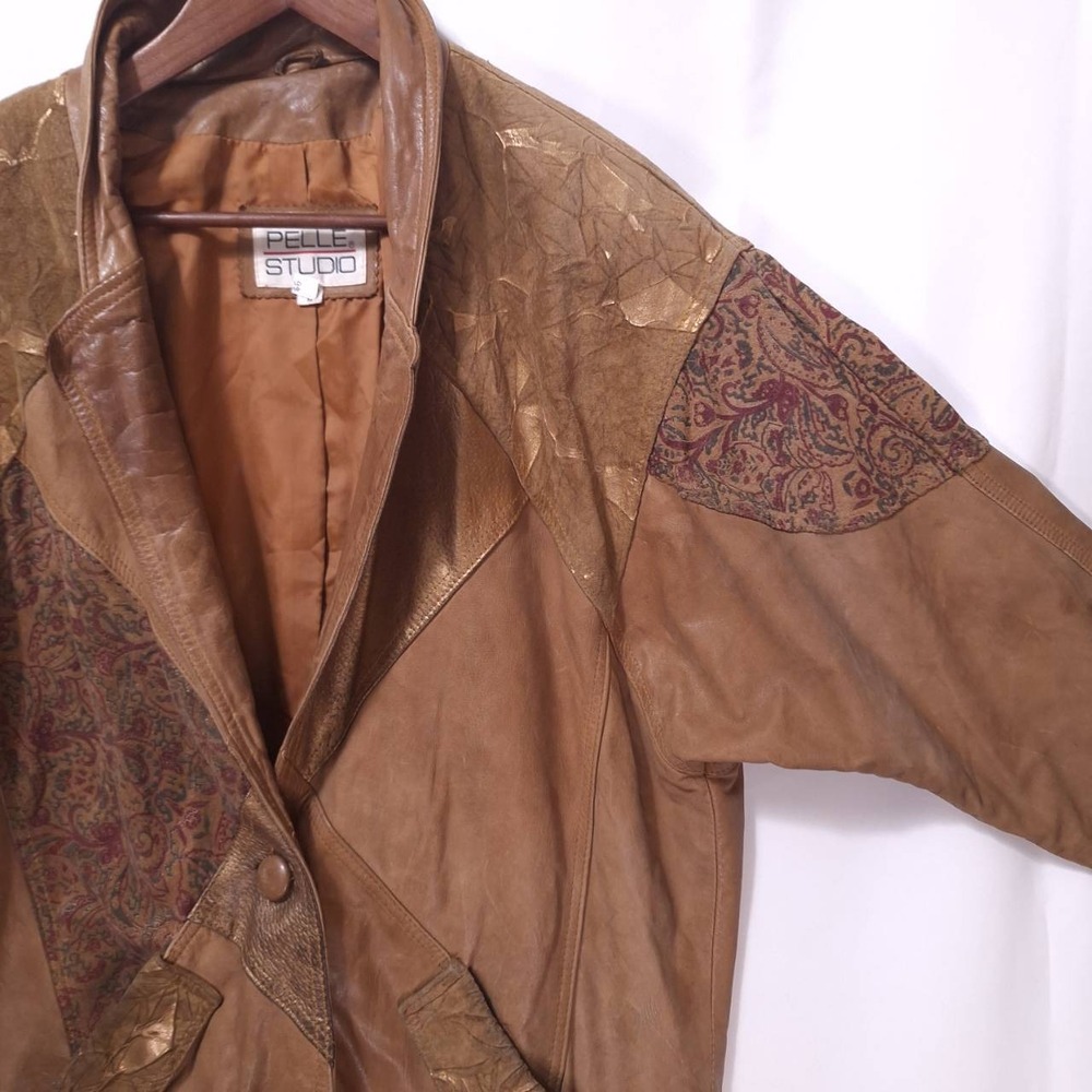 Vtg Pelle Studio Leather Patchwork Trench Coat Go… - image 7